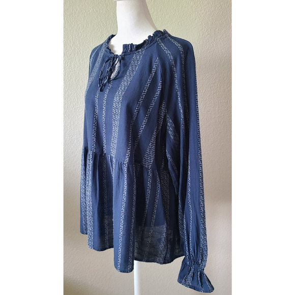 Wonderly Sheer Boho Shirt Top SZ Large Festival‎ Western Country Striped Ruffles - Picture 10 of 13